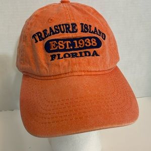 Treasure Island Fla. orange baseball hat cap OSFA Velcro strap ESY brand unisex